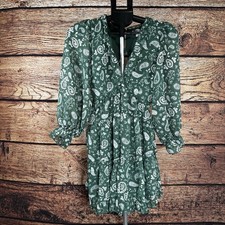 Justify Boho Green Paisley Open Back Long Sleeve Mini Dress Size M