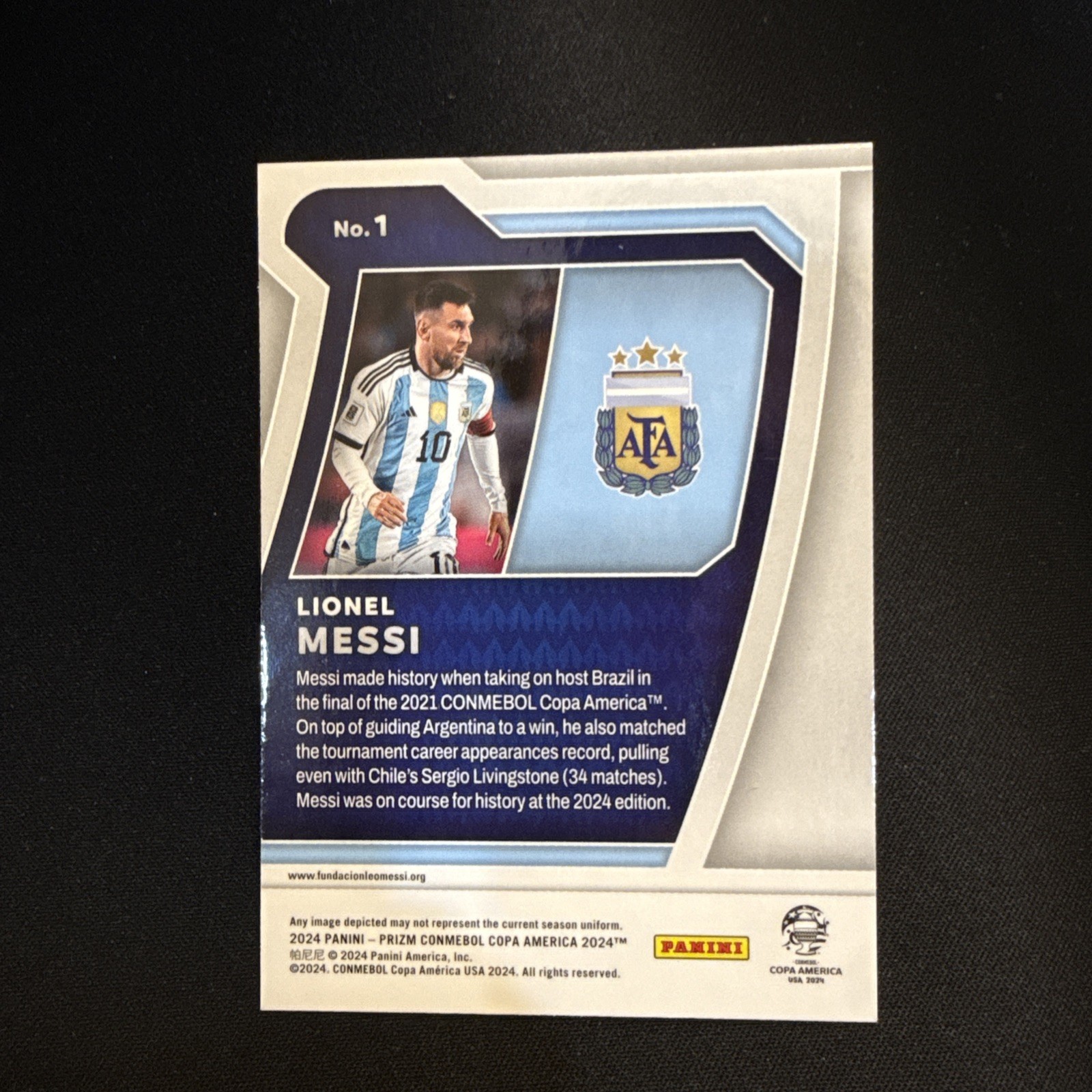 2024 Panini Prizm CONMEBOL Copa America #1 Lionel Messi Scorers Club view 2