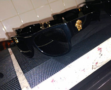 Versace Men  s Full Rim Square Sunglasses Black Plastic Frame Tinted Lenses