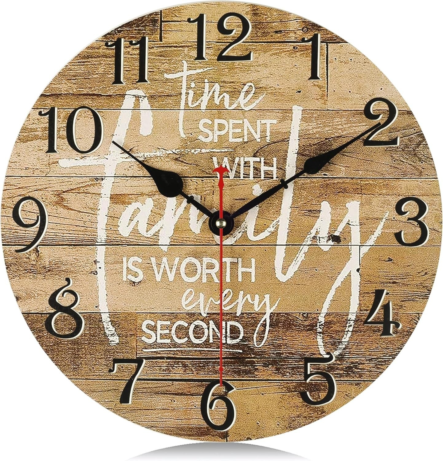 12 Inch Silent Wooden Rustic Family Wall Clocks for Living Room Decor, Vintag...
