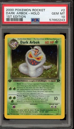 Pokemon Dark Arbok Team Rocket 1st Edition Holo Rare #2 PSA 10 Gem Mint