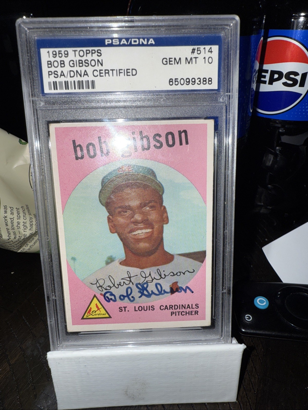 BOB GIBSON Signed 1959 Topps High #514 ROOKIE CARD HOF Cardinals PSA/DNA Encaps