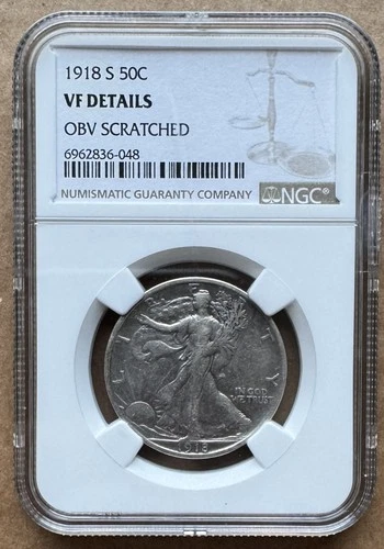1918 S 50C NGC VF DETAILS 1918-S WALKING LIBERTY HALF DOLLAR SILVER 50c