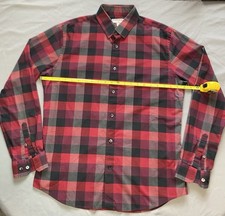 Express Fitted Shirt Mens Large (16-16.5) Plaid 100% Cotton Fitted Button Up Red