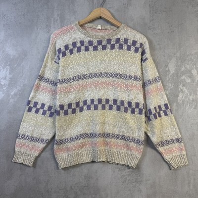 Markenloser Strickpullover Damen M Retro Style Pulli geometrisch 90er gemustert