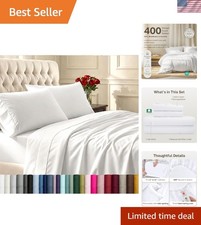 King Size Sheets Set - Soft 400 Thread Count Sateen, Natural 100 Cotton Shee...