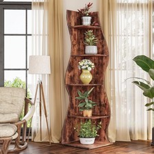 Modern Corner Shelf, 5-Tier Wall Bookshelf Bookcase Storage Rack for Living Room