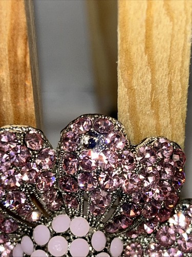 Pink and Light Pink Colored Crystals and Rhinestones Flower Brooch or Pin - Picture 3 of 10