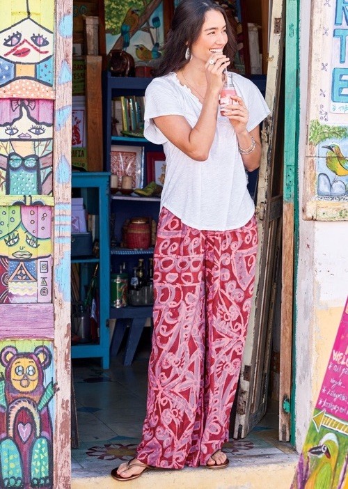 NEW Sundance Catalog Womens HIMARI Floral Pants SANGRIA Wide Leg Boho Pockets L