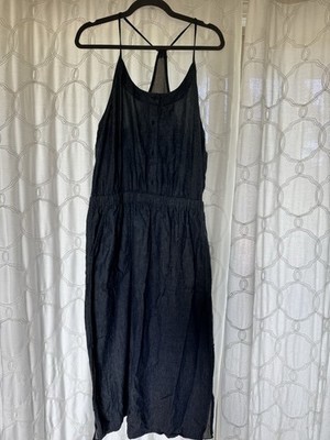 Prana Sky Haven Denim Midi Dress Sleeveless Blue Racerback Womens Size Large