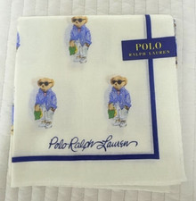 NEW Polo Ralph Lauren Bear All Over Cotton Handkerchief Scarf Pocket Square