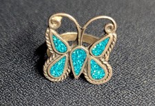 Native American Sterling Silver Turquoise Inlay Butterfly Ring Size5 weight 3.5g
