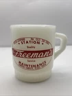 Vintage Fire King Milk Glass Coffee Mug Freeman’s Maintenance Advertising Corpus