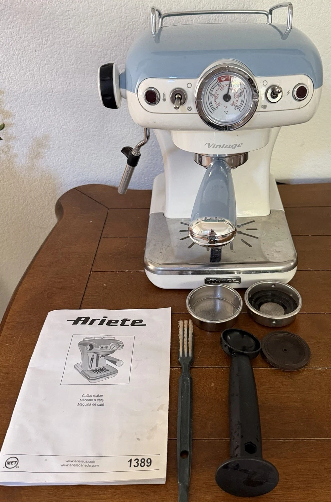 Ariete 1389 Espresso Cappuccino Machine Vintage Blue