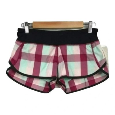 Lululemon Speed Shorts Yama Check Plaid Bumble Berry Toothpaste, Size 4 New