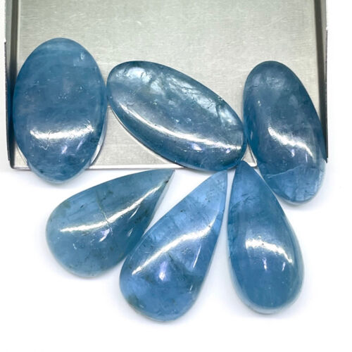 138.55 Cts/6 Pcs Natural Aquamarine Beautiful Blue Loose Cabochon Gemstones Lot - Picture 3 of 11