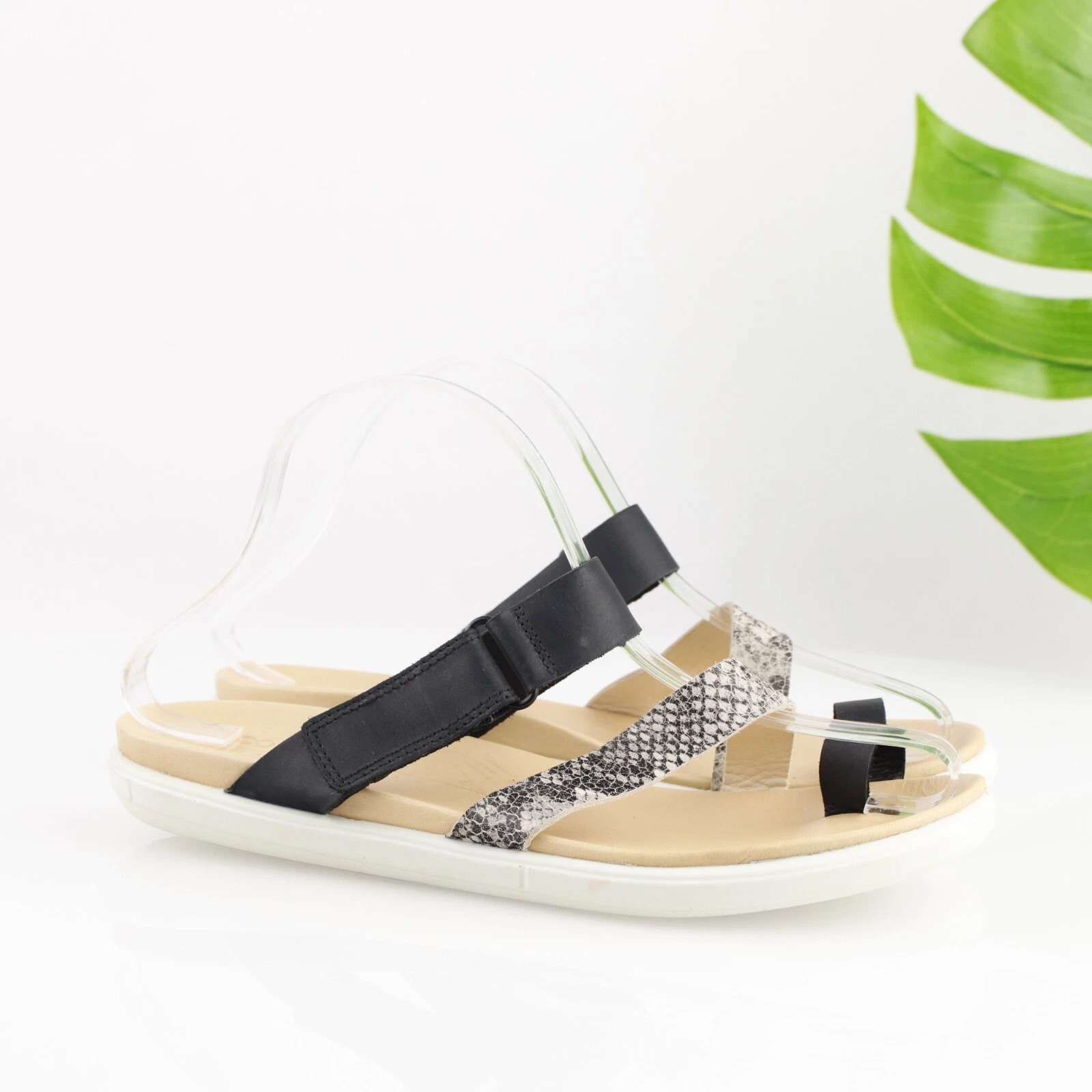 Ecco sandalo donna Simpil taglia 40 9 nero pelle pitone punta passante cinturino slide