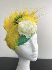 Yellow and Green Flower  Feather Fascinator - Made in AUS - A006