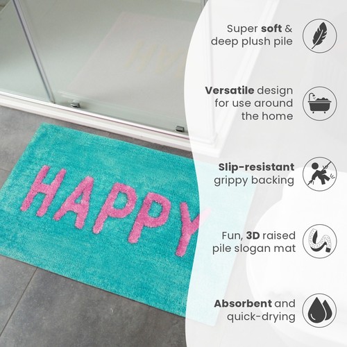 Tappetino da bagno colorato Happy Slogan antiscivolo 50 x 80 cm - tappeto bagno morbido assorbente - Foto 17 di 18