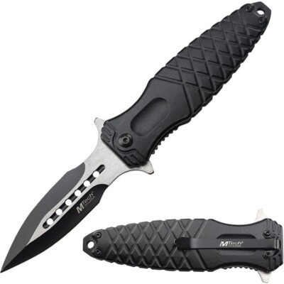 MTech Spring Assisted Folding Dagger 3.5'' 3Cr13MoV Steel Blade Aluminum Handle