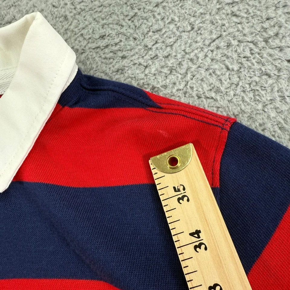 Lands End Shirt Boys Large 14/16 Rugby Red Blue Striped $40 MSRP - Image 2 of 4