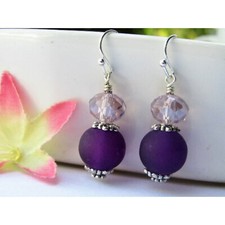 Purple Sea Glass Silver Dangle Earrings-Beach Dangles-Gift For Beach Lover