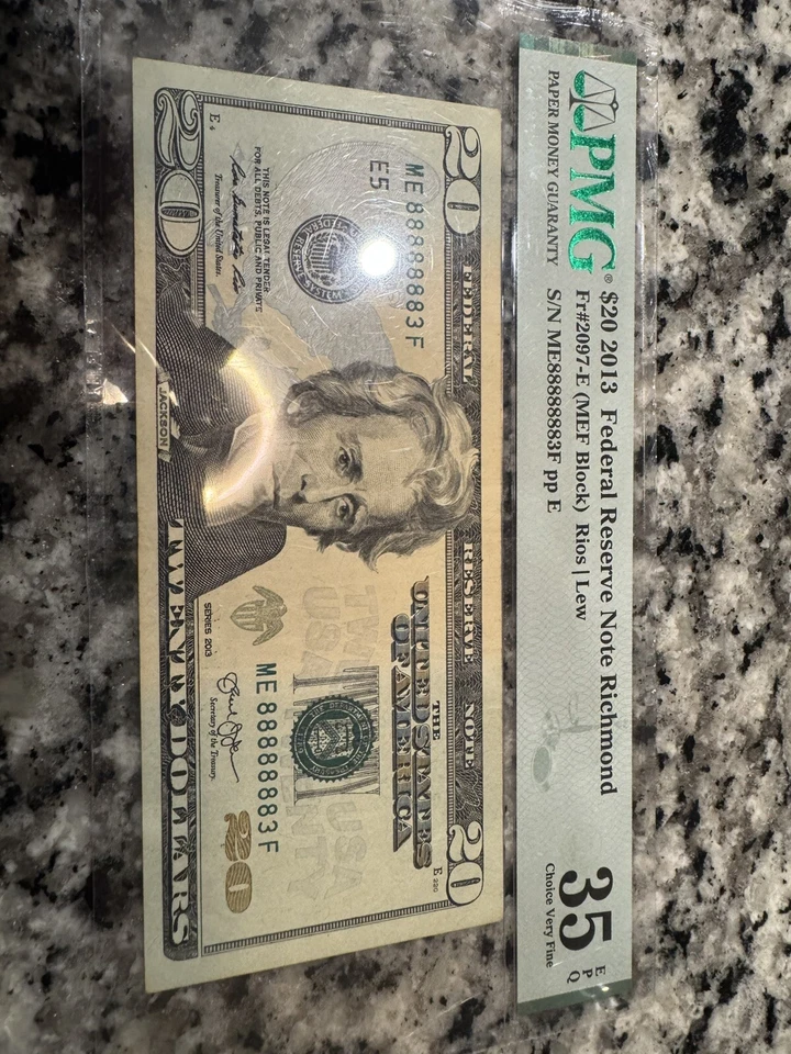 SEVEN OF A KIND 8s  $20 Dollar Bill Near Solid 2013 Fancy Number 88888883 Pmg 35 - Image 2 of 2