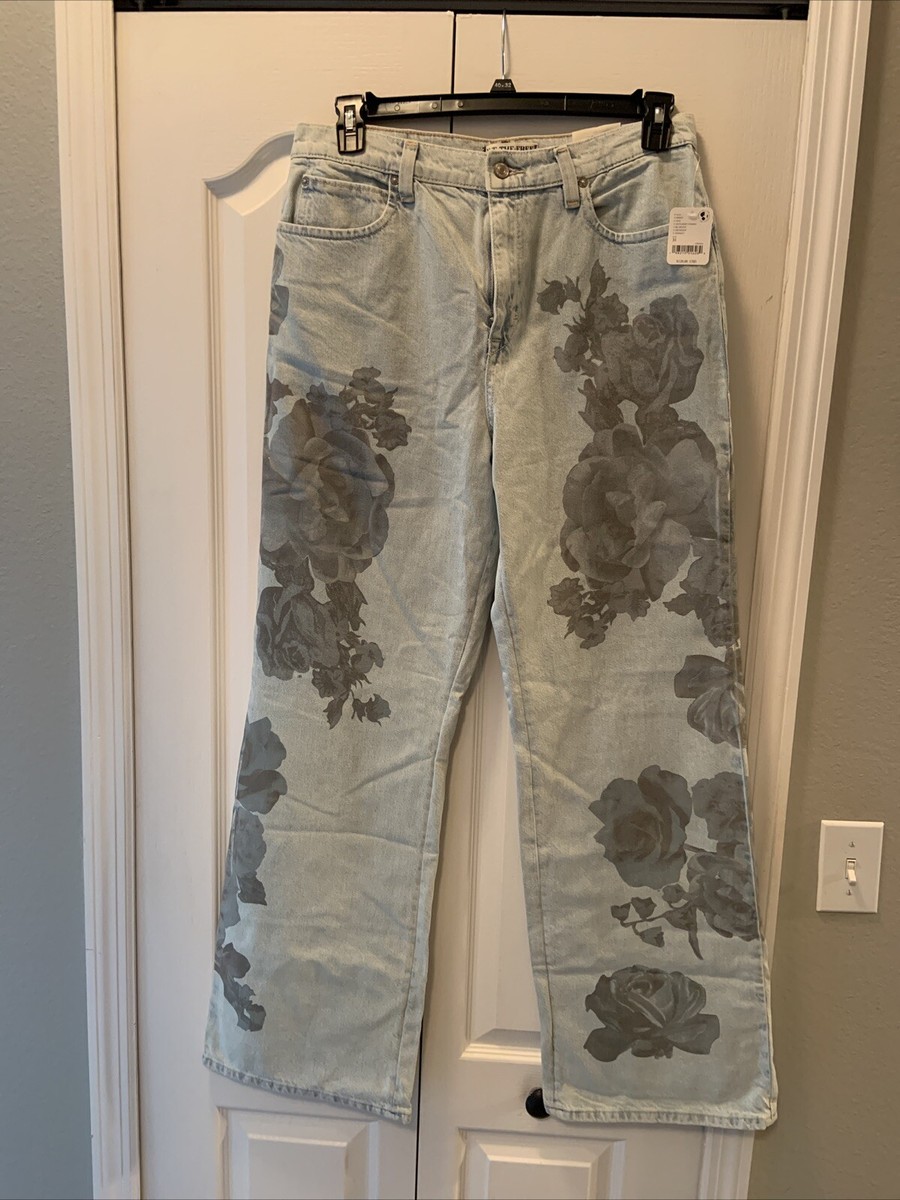 Free People Ladies Tinsley Printed Baggy High Rise Jeans