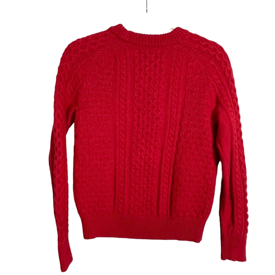 J. Suéter Crew Cable Tejido Rojo Talla S Grueso Tejido Pom Pom Mezcla Lana Foto 4 de 4