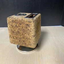 Vintage Park Sherman Cork Cube Pen Pencil Holder Office Mid Century MCM Rotates