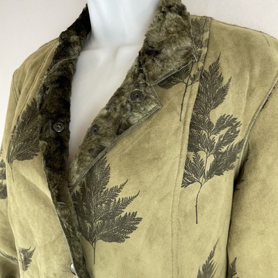ROBERT KITCHEN Sz M Green Faux Suede Reversible Coat Jacket Leaf 