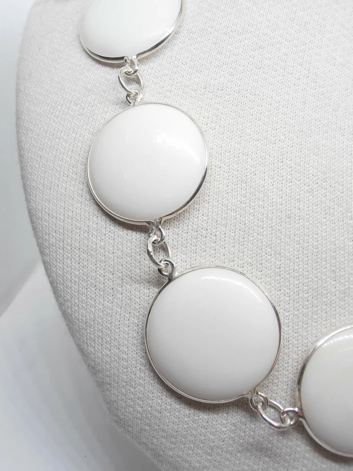 Collana in Argento 925 e Agata Naturale bianca - Girocollo Pietre Dure - - Immagine 2 di 4