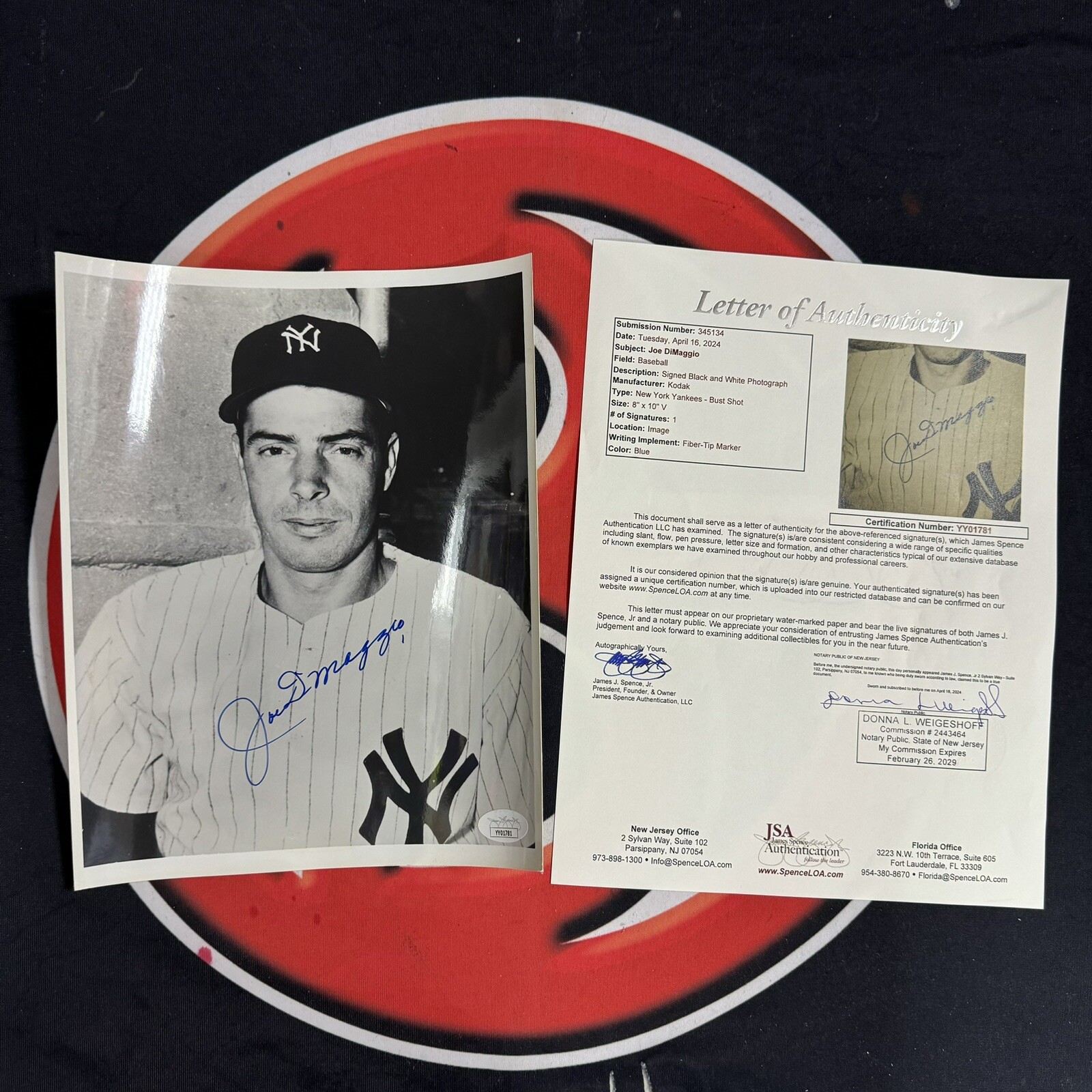 Joe DiMaggio Autographed Signed New York Yankees 8x10 Original Photo JSA LOA 