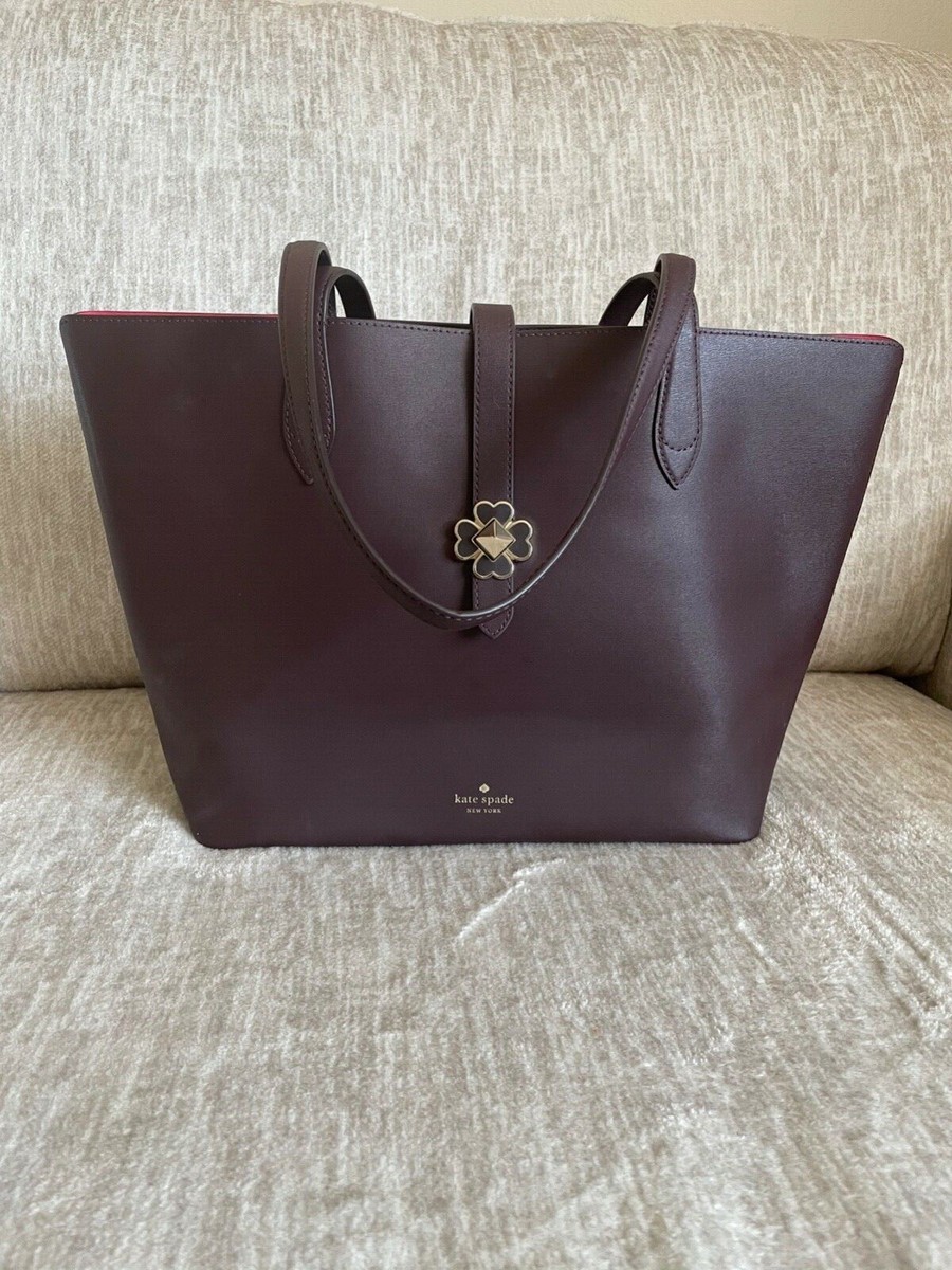 Kate Spade Kaci Purse Dark Purple/Pink Leather Tote Bag Silver