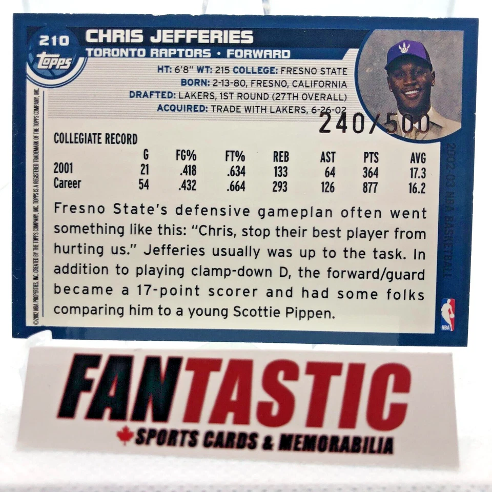 Chris Jefferies RC #210 Black /500 2002-03 Topps NBA Basketball Card - Image 2 of 2