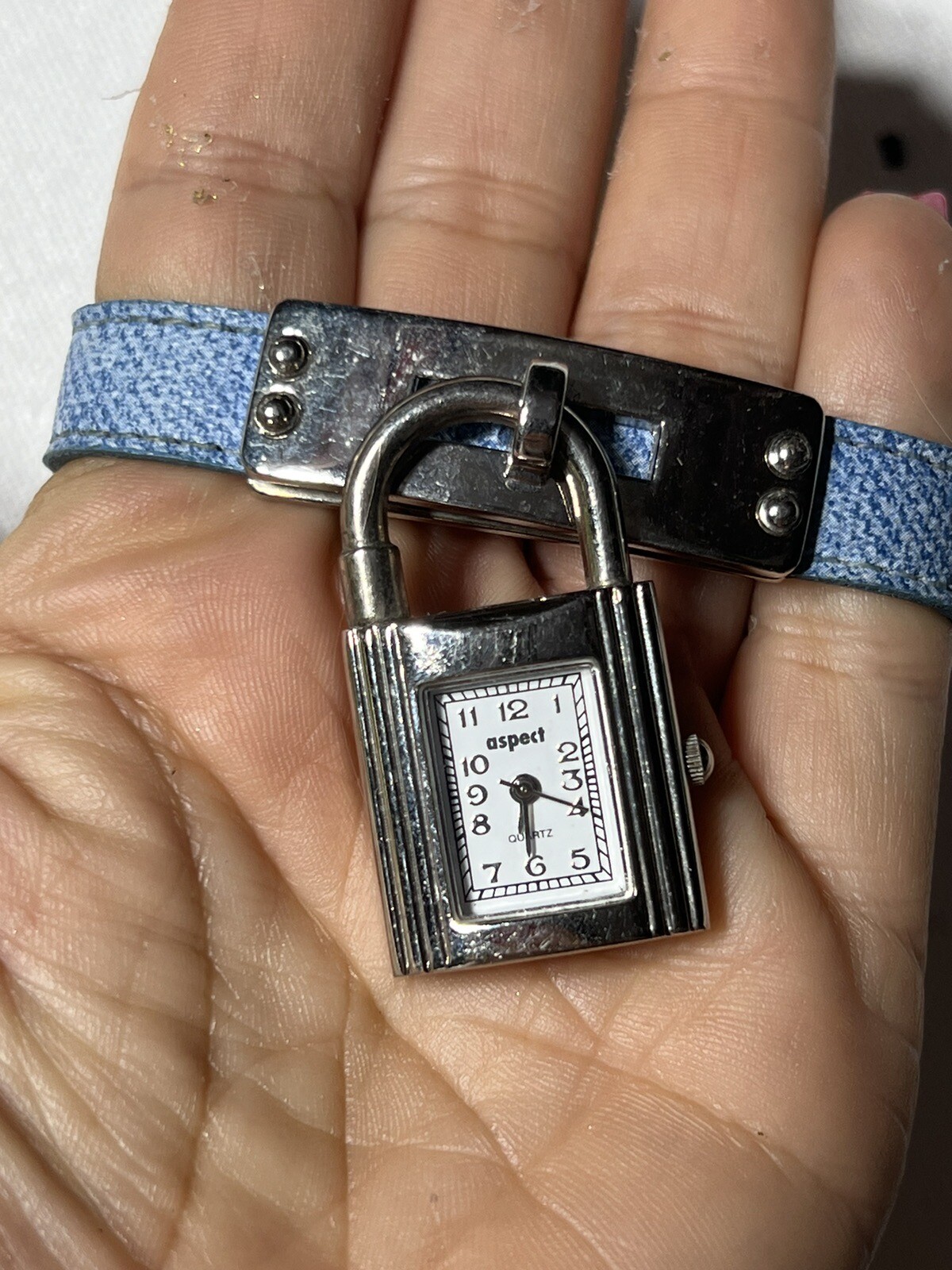 Aspect Silver Tone Accent Rectangle locket lock d… - image 6