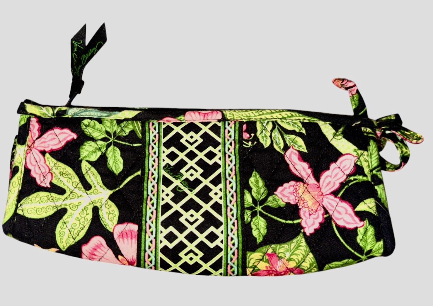 Retired Vera Bradley Botanica floral zippered pencil case in pink and green