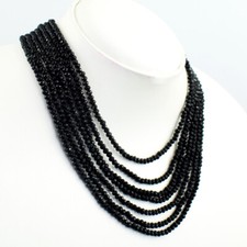 280 Cts Natural 7 Line Black Spinel Round Shape Faceted Beads Necklace JK 33E417
