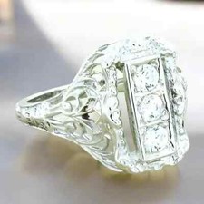 THREE-STONE ART DECO STYLE 925 STERLING SILVER CUBIC ZIRCONIA FILIGREE RING 699