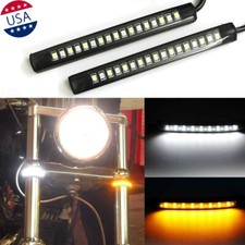 2Pcs LED Amber Turn Signal White DRL Switchback Strips Motorcycle Mount Lights