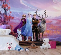 Disney Frozen Tapete Vlies Wandbild Elsa Anna Olaf Kristoff Matt Lila