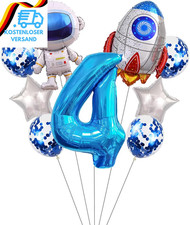 Weltraum Set 4. Kinder Geburtstag Deko Zahl 4 Folienballon Blau Großes Astronaut