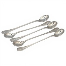 ANTIQUE TIFFANY & CO FIVE AUDUBON MULTI MOTIF ICED TEA SPOON SET STERLING SILVER