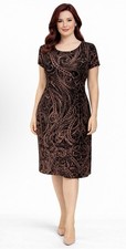 Marina Dress 14 Black Rose Gold Shimmer Wedding Party Cruise Short Sleeve NEW