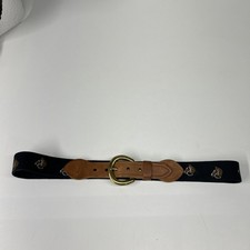 VTG Canvas Leather Brass Buckle Horse Belt Equestrian