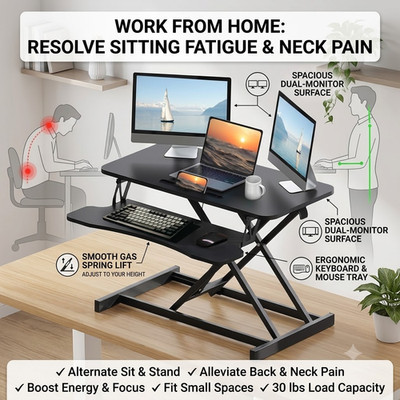 32 In Standing Desk Converter Height Adjustable Sit Stand Riser Dual Monitor