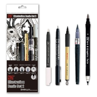 Kuretake Zig Inktober pen set, for Illustration, Manga Drawing, Lettering and