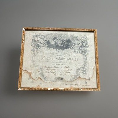 1875 Marriage Certificate Antique Wedding Holy Matrimony ephemera