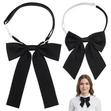 2Pcs Bow Ties for Women Girls, Adjustable Pre-tied Solid Color Polyester