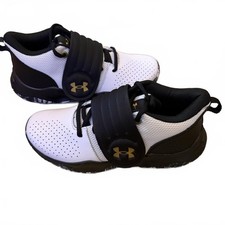 Under Armour Grade School Zone BB Basketball Shoes White Black Gold